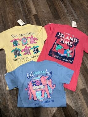 Simply Southern Womens Multi-Color Graphic Tees - Pink, Yellow & Blue